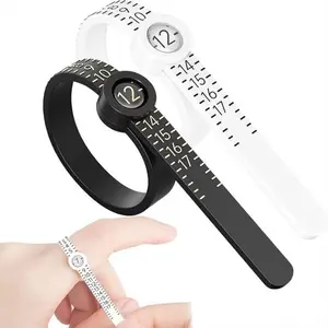 2 pcs Ring Sizer Measuring Tool Sizing Tool USA Rings Size, US Reusable Finger Size Gauge Measuring Tool Ring Sizer with Lens, 1-17 Black Jewelry Sizing Tool Tape with Magnified Glass Scale