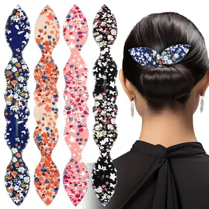 4 Pcs Deft Hair Bun Maker French Twist Rabbit Ear Bun Twister Hair Bun Maker Twist Bun Hair Band Donut Quick Twister Deft Hair Bun Makers for Women & Girls Hair Styling Accessories