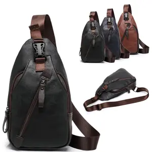 Versatile Men's Leather Crossbody Bag, Durable Leather Sling Pack for Bikers, Casual Single Shoulder Crossbody Purse, Stylish Everyday Chest Bag with Adjustable Strap, Fashion Outdoor Travel Sling Backpack, Practical Portable Leather Shoulder Bag For