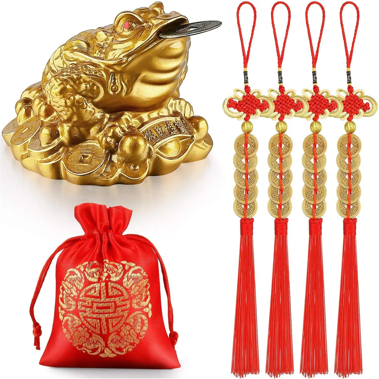 Feng Shui  Frog with Chinese  Lucky Knots Red Blessing Bag  Three Legged Toad Decoration for Attracting Wealth Success Chinese  Year Gifts