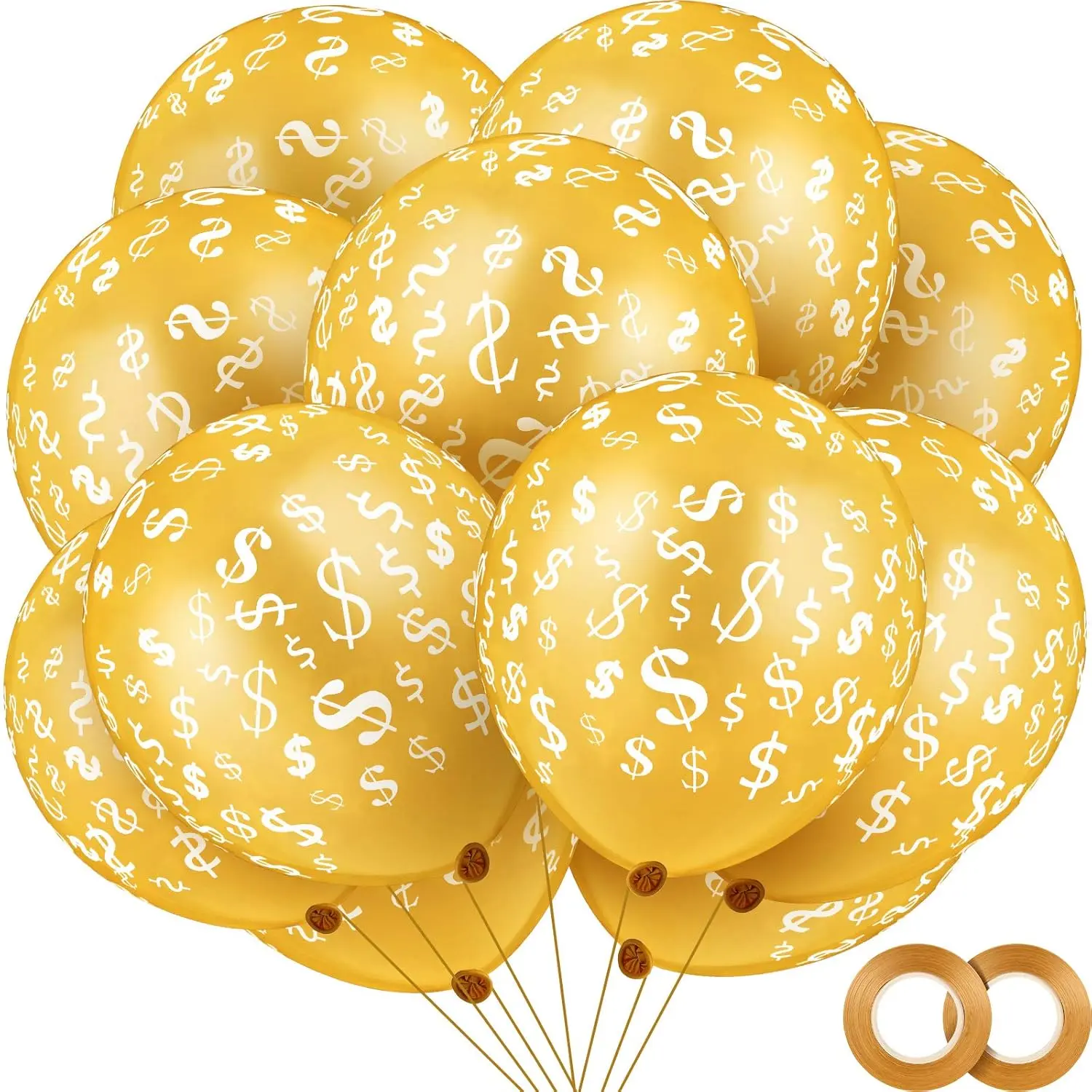50 Pieces Dollar Sign Balloon Money Balloon Latex Money Birthday Party Decoration With 2 Rolls Of Gold Ribbon For Baby Showers Casino Weddings Bachelorette Retirement Anniversary, 12 Inch