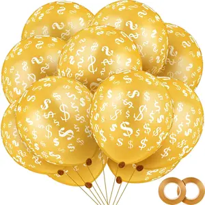 50 Pieces Dollar Sign Balloon Money Balloon Latex Money Birthday Party Decoration With 2 Rolls Of Gold Ribbon For Baby Showers Casino Weddings Bachelorette Retirement Anniversary, 12 Inch