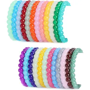 24Pcs 8mm Beaded Bracelet for Women Mens Handmade Glass Beads Bracelet Colorful Bracelet Elastic Round Bead Bracelets