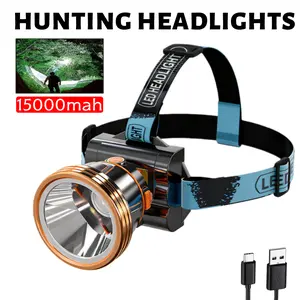 Hands-Free White Laser Headlamp Rechargeable 4-in-1 Modes High Medium Low Flash Adjustable 90° Beam Focus Headlight with Wrist Strap for Camping Hiking Hunting Astronomy Night Fishing 15000mAh