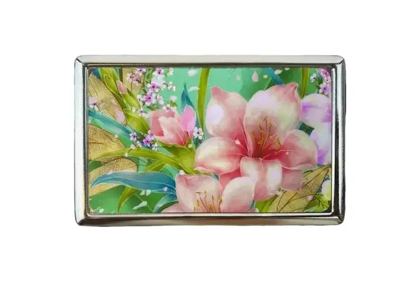 Lily Flower Cherry Blossom Illustration Metal Wallet Case Lily Flower Cherry Blossom Illustration Metal Wallet Case