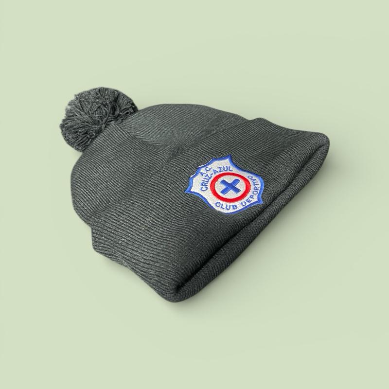 Mexican Soccer Team Embroidery Beanie with Pom Pom -  Knit Hat