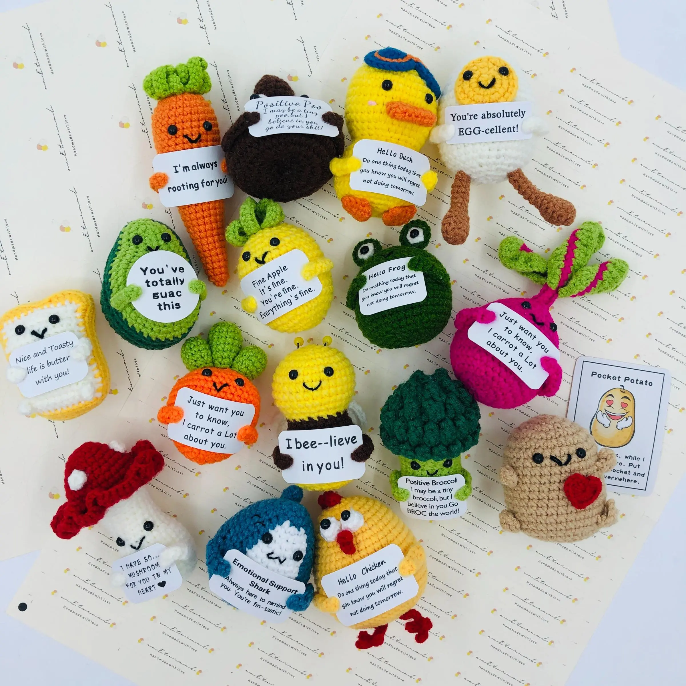 Random Color Cute Crochet Design Doll Decor, 3/6 Counts Mini Funny Crochet Gift, Handmade Positive Emotional Support Gift for Friend & Family, Stuffed Animal Gifts, Handmade Crochet Figure