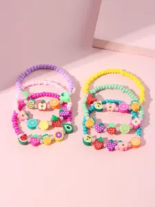 6pcs/set Multicolor Acrylic Fruit Polymer Glass Bead Bracelet Set, Girls' Party Gift, Casual Wear, Random Colors, All Seasons