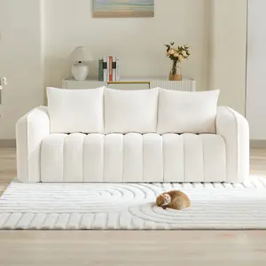 83'' Boneless Corduroy Sofa Couch, Oversized 3 Seater Deep Seat Couch with Rounded Armrest, Modern Upholstered Cloud Couch for Living Room, No Assembly, Beige