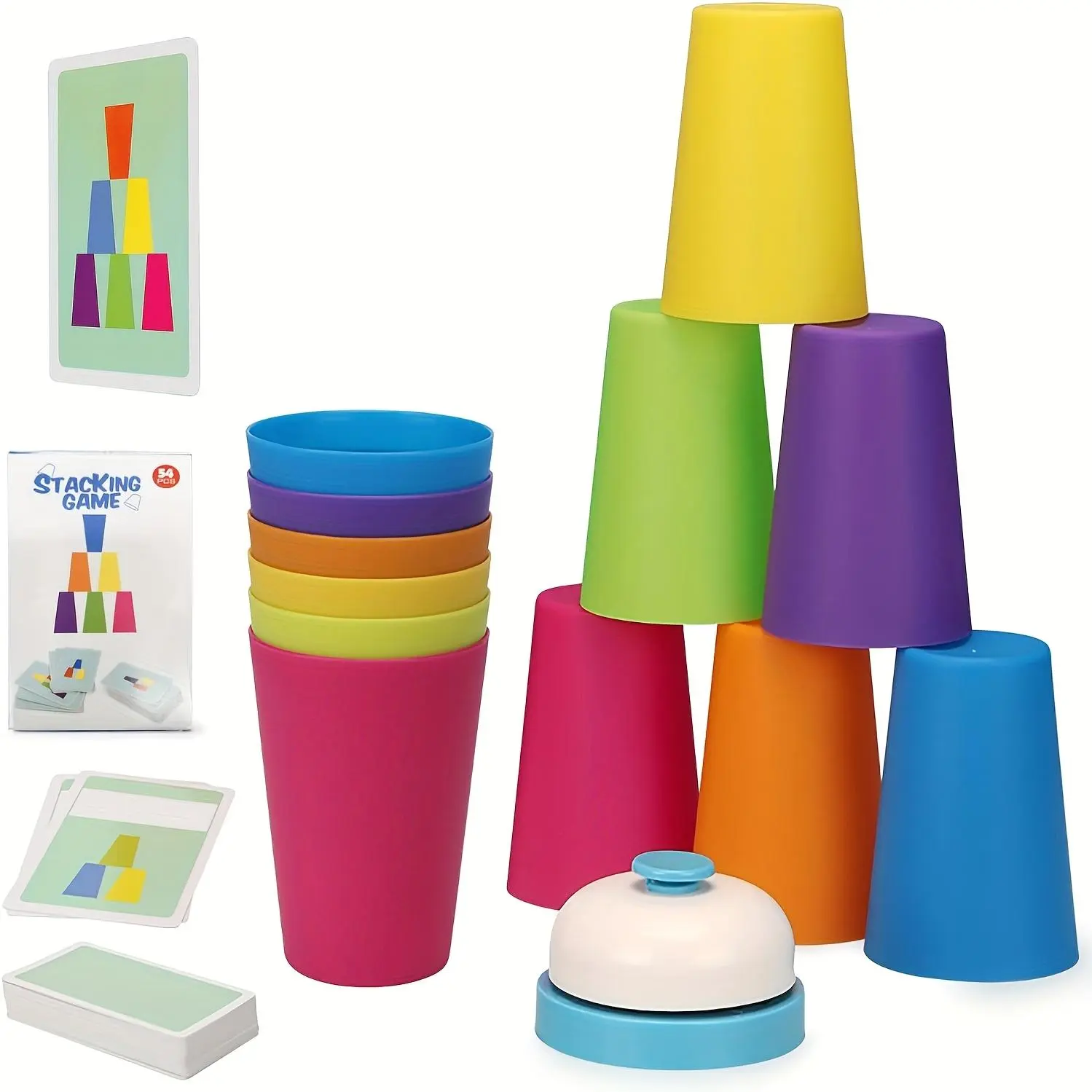 Memory Cup Stacking Game, Matching And Stacking Cups, Children's Matching And Stacking Cup Toy, Competitive Cup Stacking Toy, Speed Stacking Cup Game Set with Bells And Pattern Cards, Back to School, An Educational Competitive Game to Promote