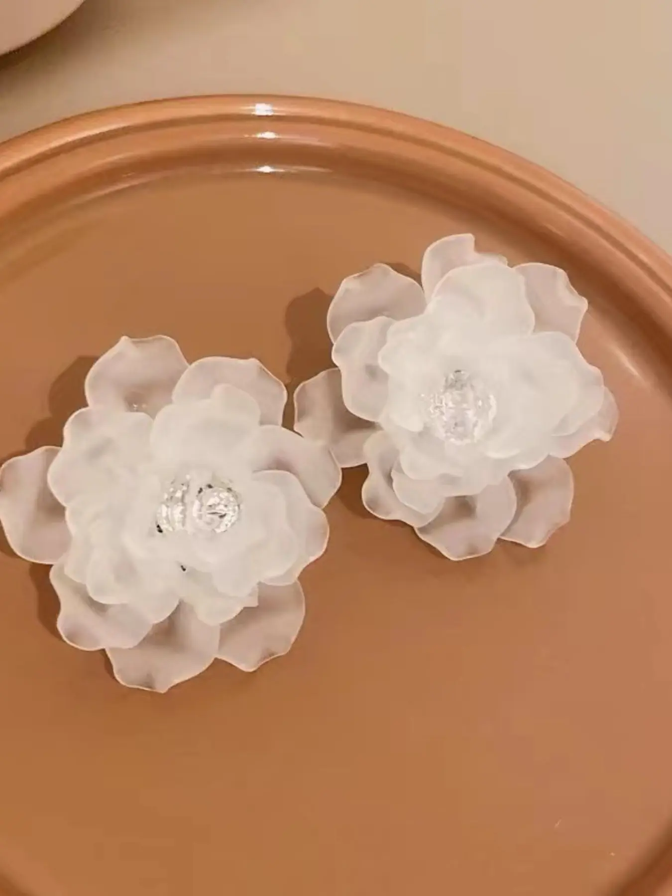 「Pair of Elegant Camellia Earrings, Vintage Unique Design, Large Floral Studs for Spring Summer, Daily Wear, Gift Idea🎁」