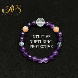 AFS Crystal Bracelet for Emotional Healing Cosmic Connection Rose Quartz Moonstone Amethyst Labradorite Charm Bracelet for Empathetic Soul Daily Gift for Her