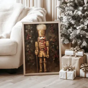 Gold Nutcracker Wall Art | Vintage Christmas Home Decor | Golden Nutcracker Artwork | Gold Print |Frameless F