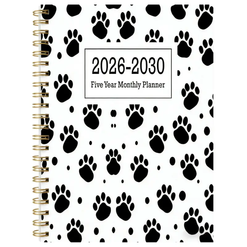 2026-2030 Monthly Planner/Calendar, 5-Year Monthly Planner, Dog Paw Print Themed Cover Notebook, Yearly Calendar Planning, Monthly Tabs, 60-Month Calendar, 71 Sheets/142 Pages Thick Paper, Spiral Bound Planner, Calendars Planners