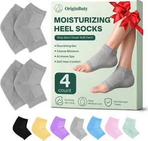4 Socks Moisturizing Socks for Women, Silicone Socks & Gel Socks, Heel Socks for Dry Cracked Feet, Heel Protectors for Cracked Heel Treatment, Foot Care Socks, Toeless Socks for Women and Men, Gray