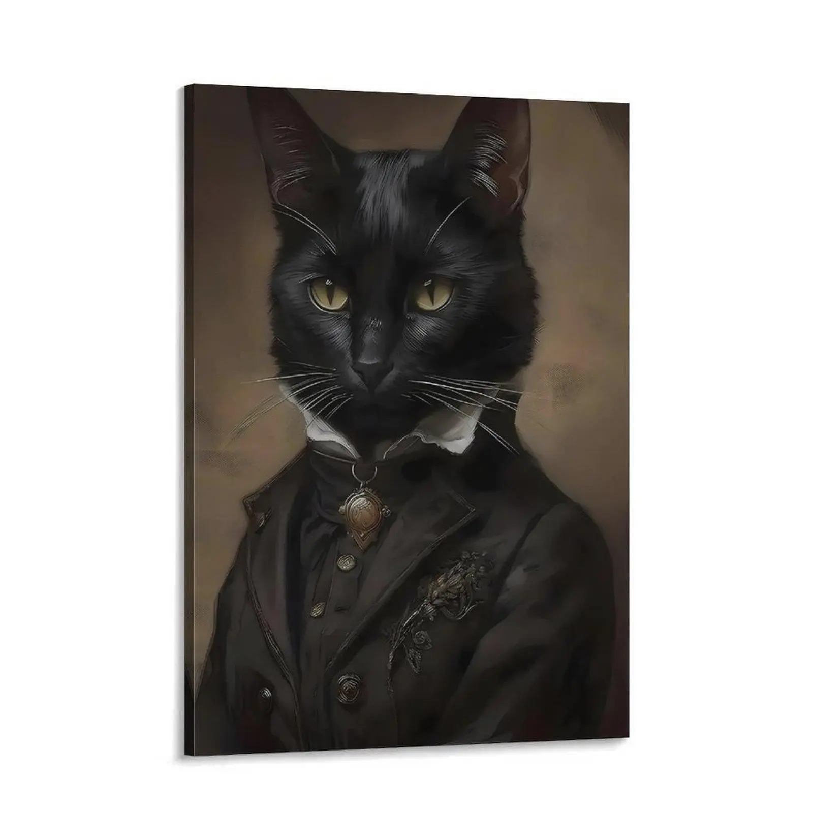 Artistic Black Cat Canvas Framed Print - Customizable, Multi-Size Home Wall Decoration, Gift Idea for Home Supplies Enthusiasts