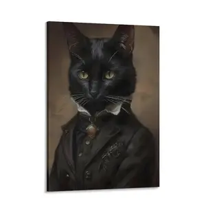 Black Cat Canvas Framed Wall Art Poster