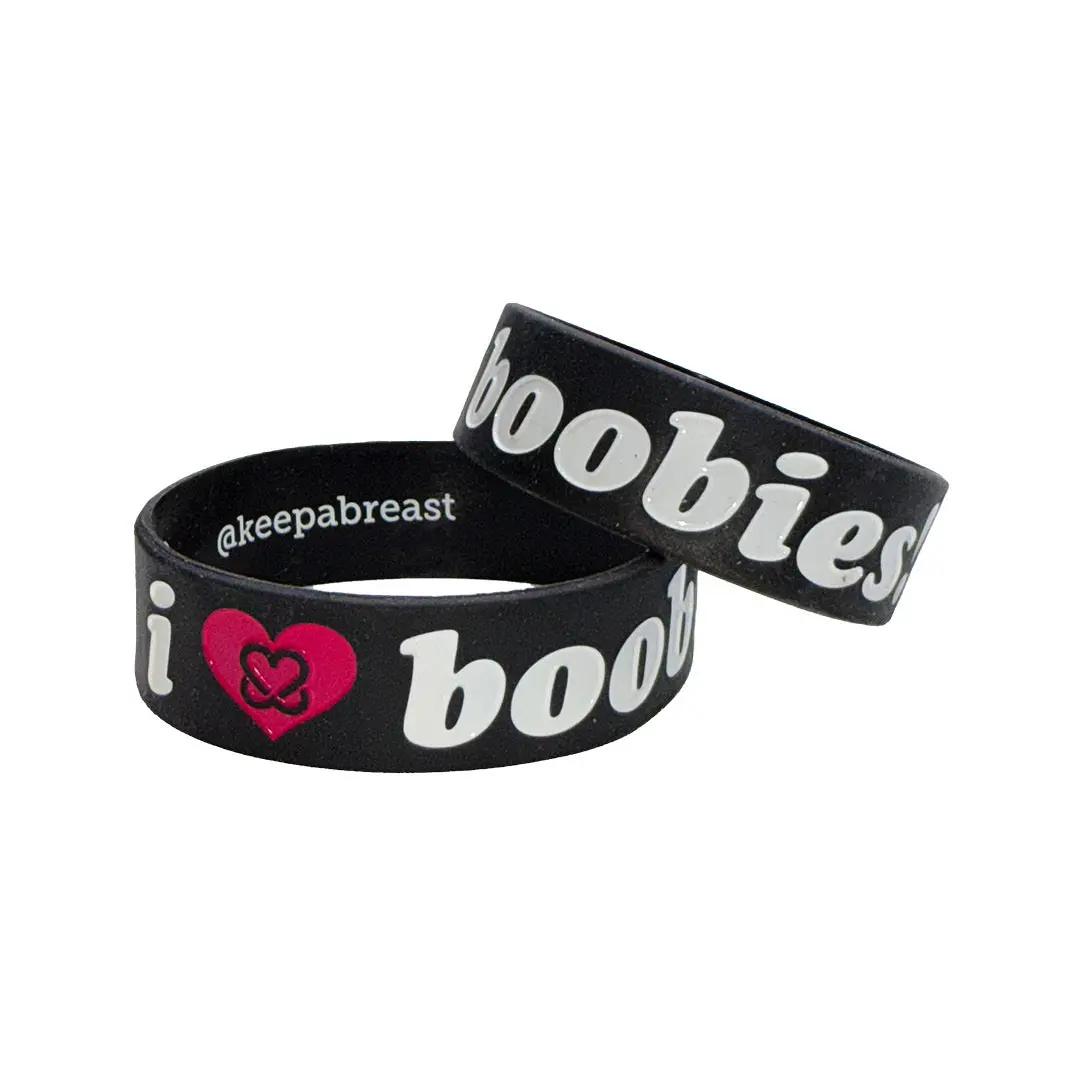 i love boobies! Classic Bracelets - Get Graphic (Black / White / Pink Heart) - 2 Pack