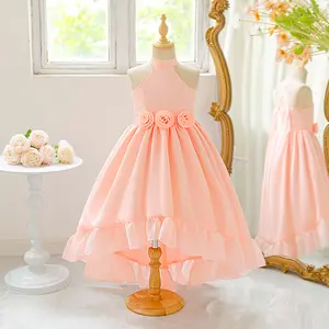7-12Y Peach Pink 632 Kids Clothes Flower Girls Princess Long Ball Gown Floral ling Skirt Ball Gown Frock Children Formal Evening Party Banquet Pageant Prom Host Cocktail Dress