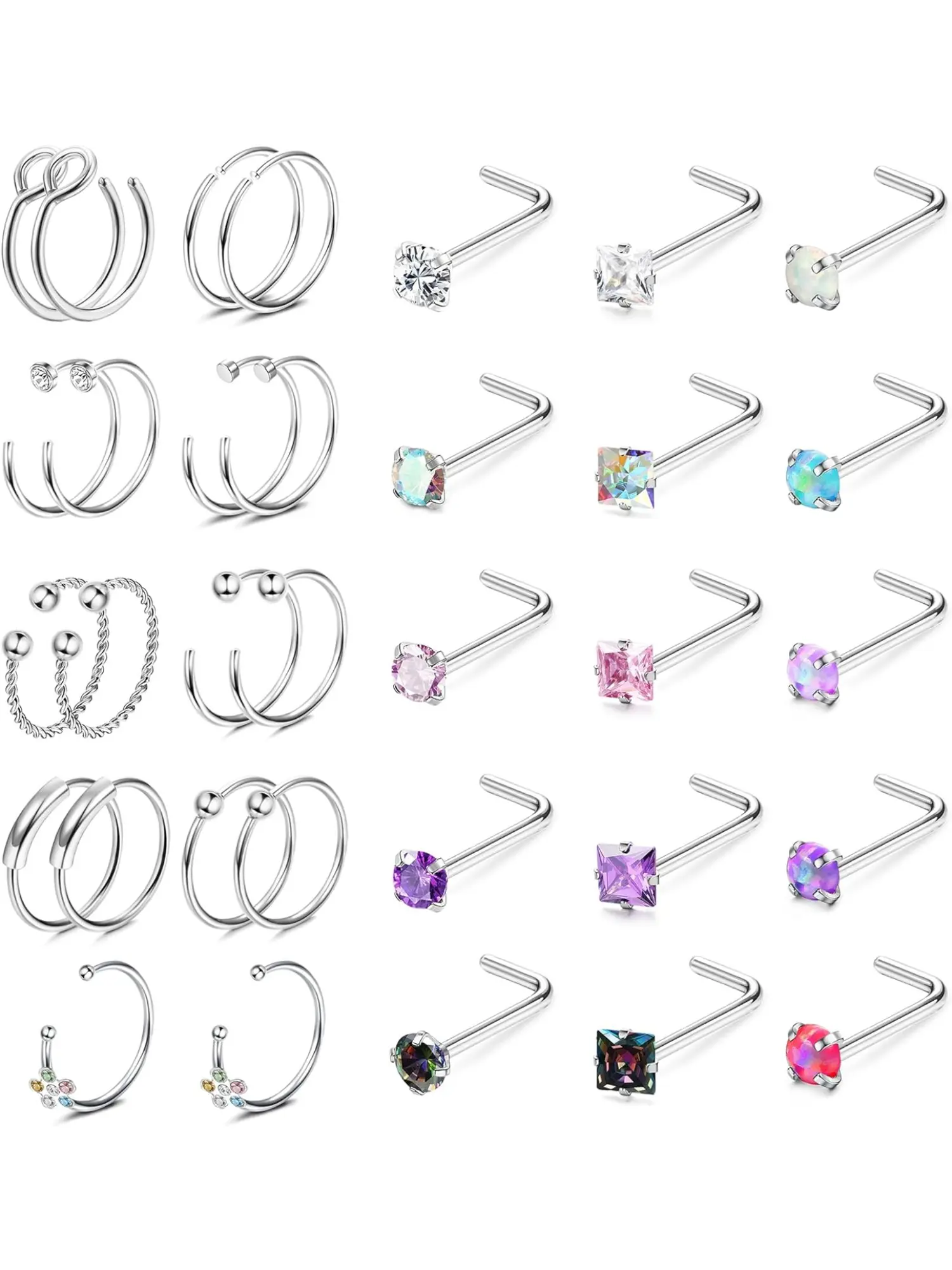 33Pcs 20G Nose Rings and Studs for Women Men - Hypoallergenic Surgical Steel L Shape, Screw Bone, Hoop Nostril Piercings Jewelry, Nose Piercings Kit 5.0 5.0 out of 5 stars 2 ratings