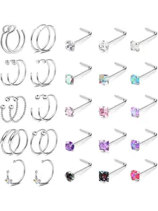 33Pcs 20G Nose Rings and Studs for Women Men - Hypoallergenic Surgical Steel L Shape, Screw Bone, Hoop Nostril Piercings Jewelry, Nose Piercings Kit 5.0 5.0 out of 5 stars 2 ratings