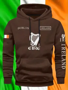 Men's Irish Style Hoodie, Dublin & Ireland Print Thick Sweatshirt, St Patrick's Day Pullover, Sporty Outdoor Casual Wear