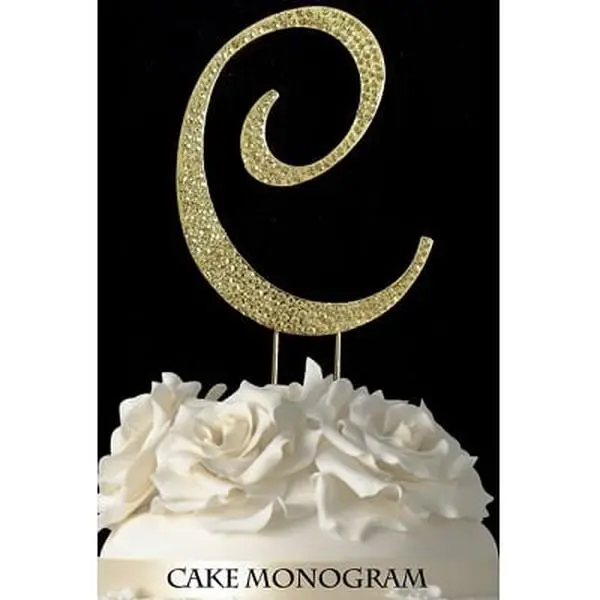 De Yi Enterprise 33015-Cg Monogram Cake Toppers - Gold Rhinestone - C