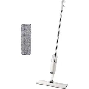 212 MAIN Adjustable Extra Wide Multi-Surface Spray Mop Set, White, Removable Refillable Microfiber Mop Heads, Reusable Cleaning Pad