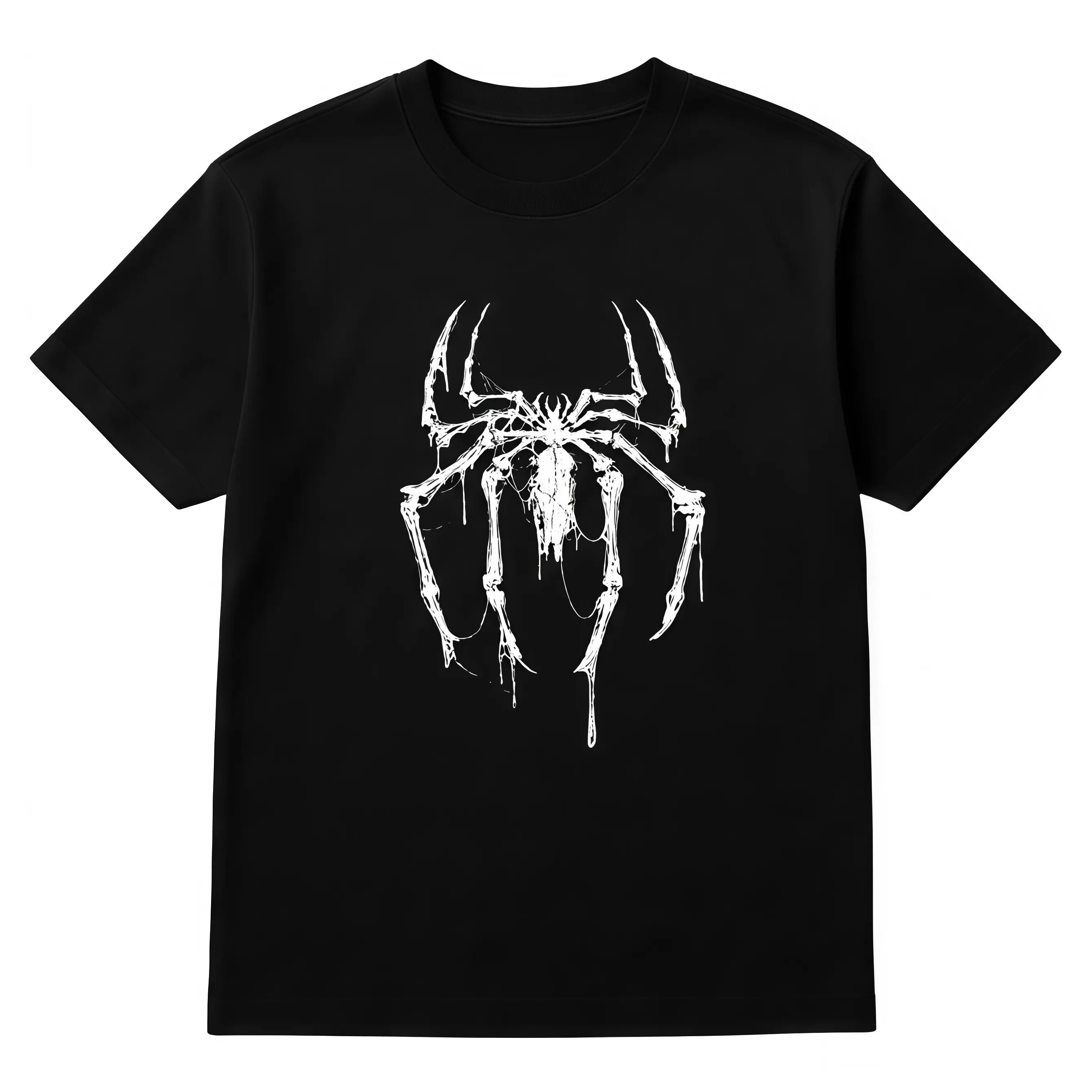 Vintage Spider Skeleton Graphic T-Shirt | Gothic Grunge Y2K Emo Scene Amity Affliction Style Clothes | Men's Summer OOTD Graphic Print Tee Top & Shirt | Classic Soft Breathable Casual Cotton Crewneck Streetwear Tshirt | Menswear & Womenswear Gift
