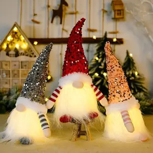 3pcs Cute Decorations, Christmas Glitter and Lamp Rudolf Doll, Christmas Decorations, Dwarf Couple Doll Decorations, Christmas Glowing Faceless Doll Decorations, Window Decorations, Home Living Room Bar Cafe Decorations, Room Decorations