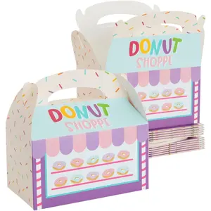 24 Pack Donut Treat Boxes with Handles for Goodies, Donut Grow Up Birthday Party Supplies