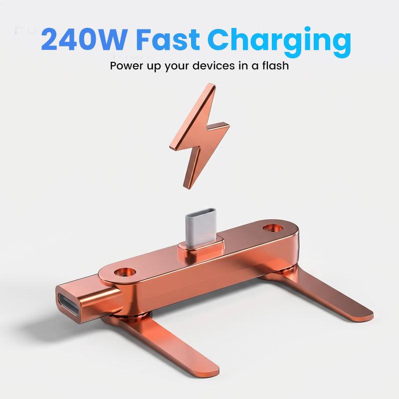 Fast Charging Adapter with 360° Foldable Phone Stand 240W High-Power PassThrough Ergonomic U-Shaped Design Compact Portable Type-C Compatibility