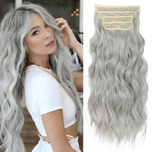 Clip in Hair Extensions 20Inch Hair Extensions Clip Ins 4Pcs Long Wavy Synthetic Hairpieces for Women 6.7oz invisible seamless