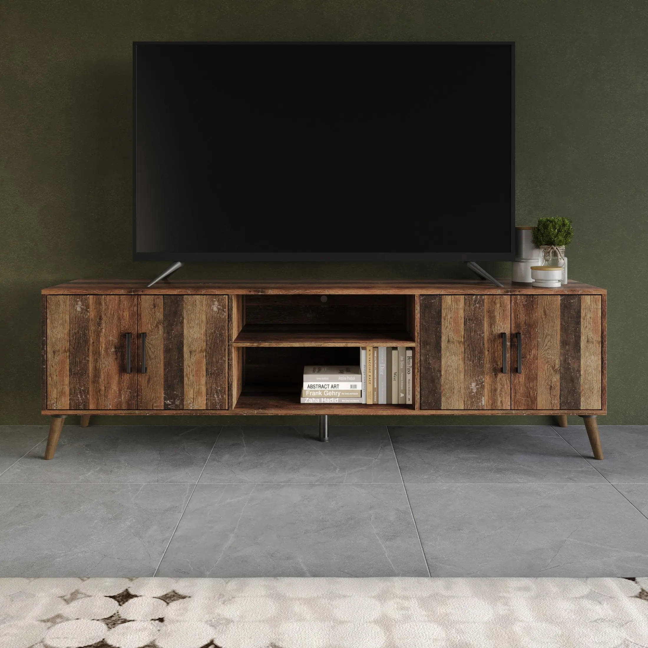 Favorer Juneau 71" Wood TV Console Table, Living Room Indoor Furniture - Cord-Hiding Multimedia Centre with Ample Storage, Round Cable Hole, Cord-Hiding Tv Stands & Multimedia Centres
