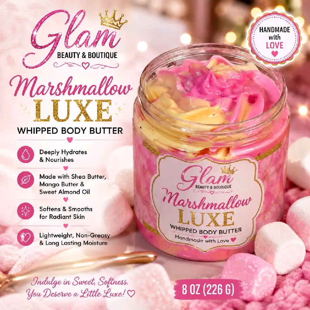 Marshmallow Luxe Whipped Body Butter. Handmade Shea and Mango Butter Body Frosting. All Natural Non Greasy No Melt Body Butter Moisturizers