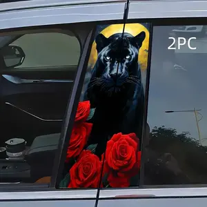2pc Panther & Rose B Pillar Car Stickers, Waterproof Night Scene Design, Easy to Apply Durable Decals for Cars Suv Mpv