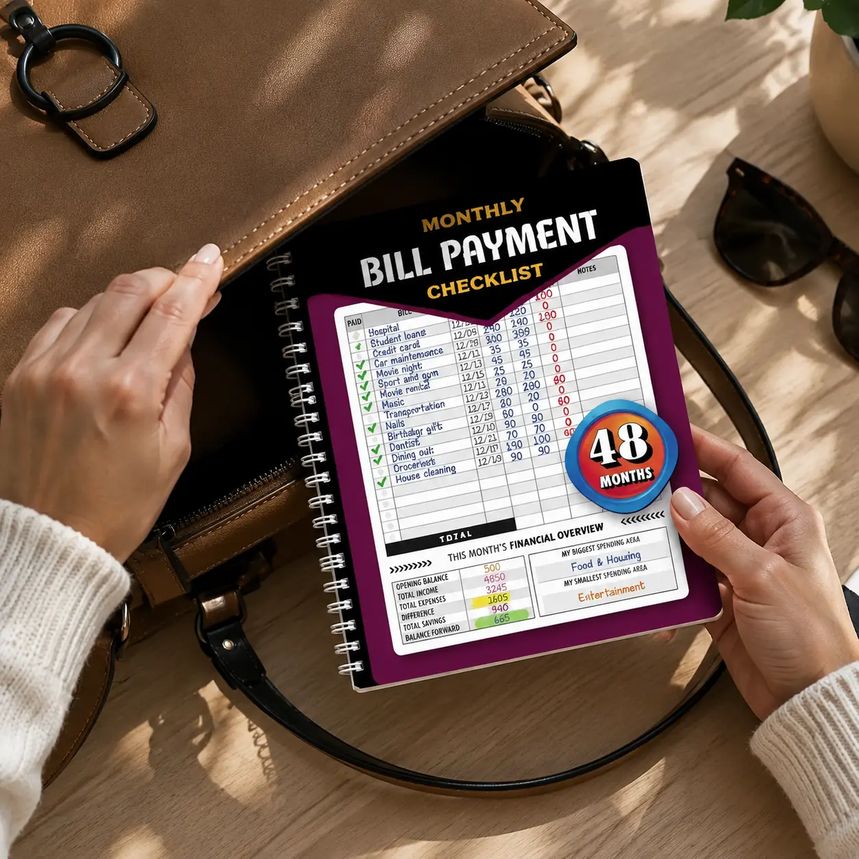 48 Month Budget Planner, Monthly Bill Payment Organizer Notebook, Personal Finance Tracker with Expense Log, Budget Book for Money Management, Financial Planning Journal for Home Office