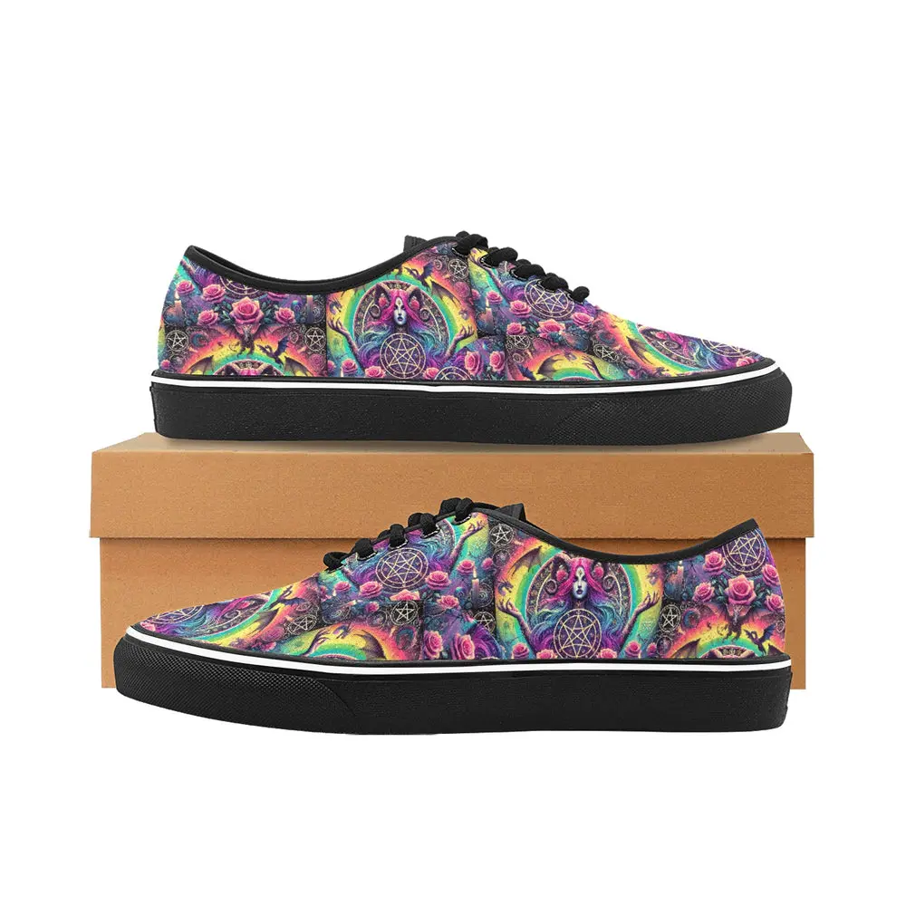Trendy and Trippy Women's  Everyday Classic Rainbow Witch Gothic Occult Canvas Low Top Sneakers Print 4