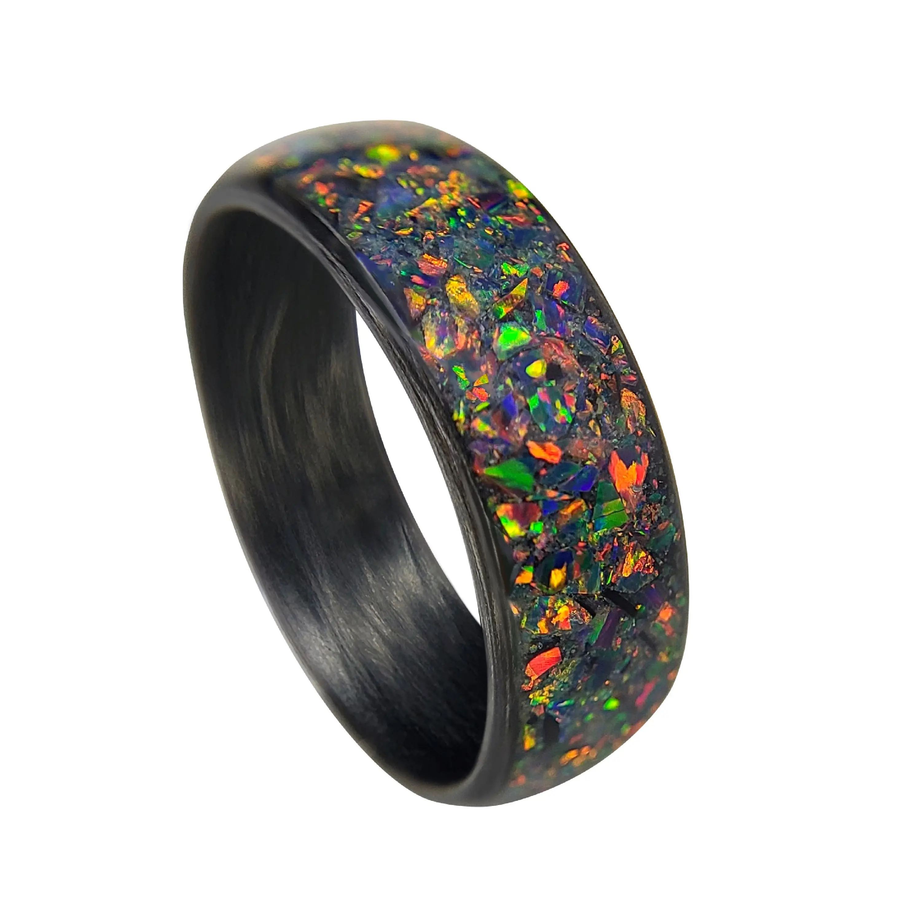 CORE CARBON RINGS - Handmade Ring Band - Men's or Women's Carbon Fiber Ring with Fire Opal Inlay