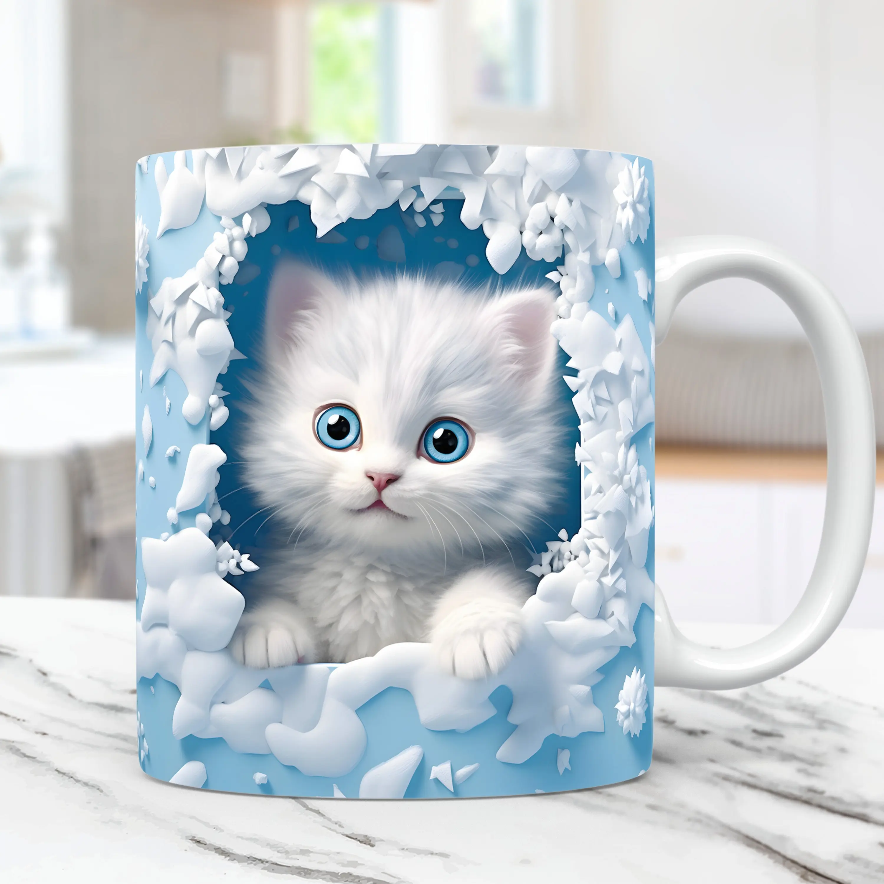 3D Kitten Hole In A Wall Mug, Snow Mug Cute Cat 11oz and 15oz Coffee Cup, 3D Cute Cat Ceramic Mug, Gift For Her, Cat Mom Gift