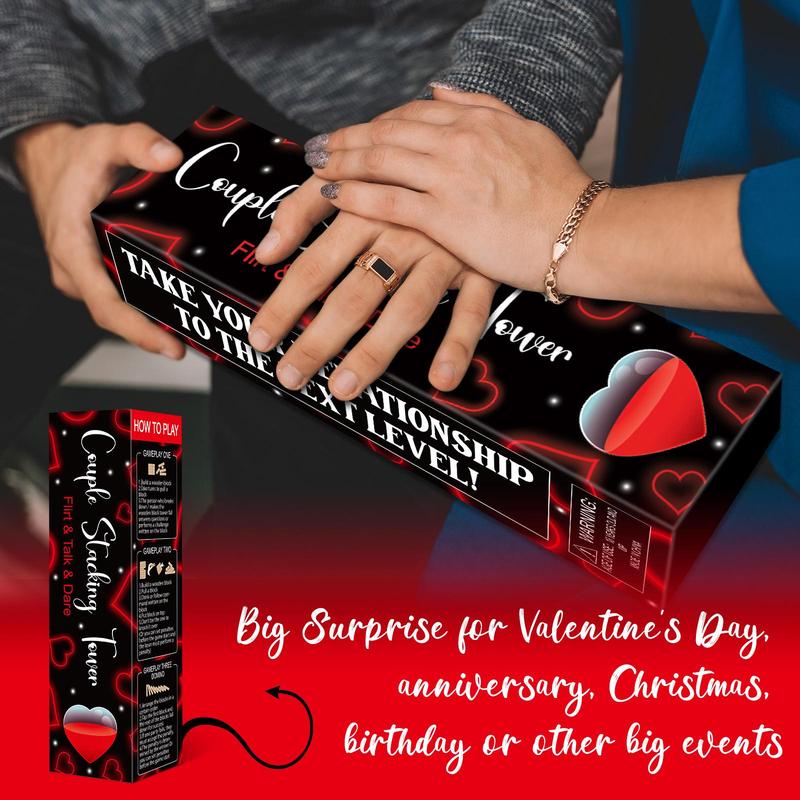 Wooden Tumble Tower Game for Date Night, 54pcs Exciting Stacking Blocks for Grown Ups Romantic Anniversary Valentines Gift Talking Flirting Challenge Spicy Dare Game for Couples