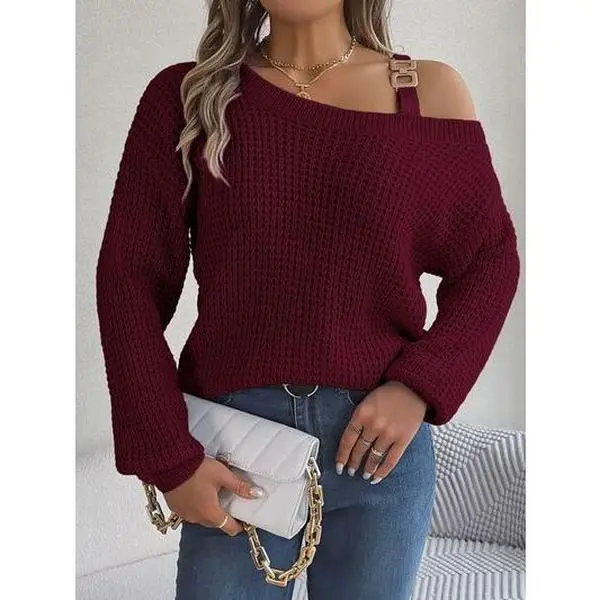 Asymmetrical Neck Long Sleeve Sweater