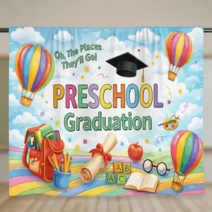 1 PC 2D Flat Banner Backdrop Preschool Graduation Hot Air Balloons Backpack Rainbow Stripes Photography Background For Kids Party Decor