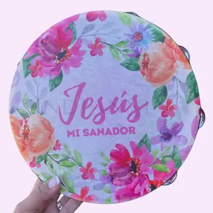 Jesus is my healer Tambourine Synthetic Leather with Non-Slip Grip & Metal Cymbals for Pleasant Sounds