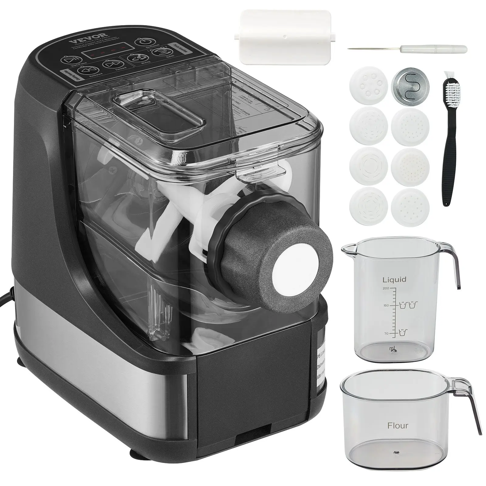 VEVOR Automatic Electric Noodle Maker for Home Kitchen, 150W, 500g Flour Capacity, 8 Shapes, 4 Auto Modes, Beginner-Friendly, Includes Accessories Set, Measuring Cups, Cleaning Brush, Dishwasher-Safe Easy-Clean Tool