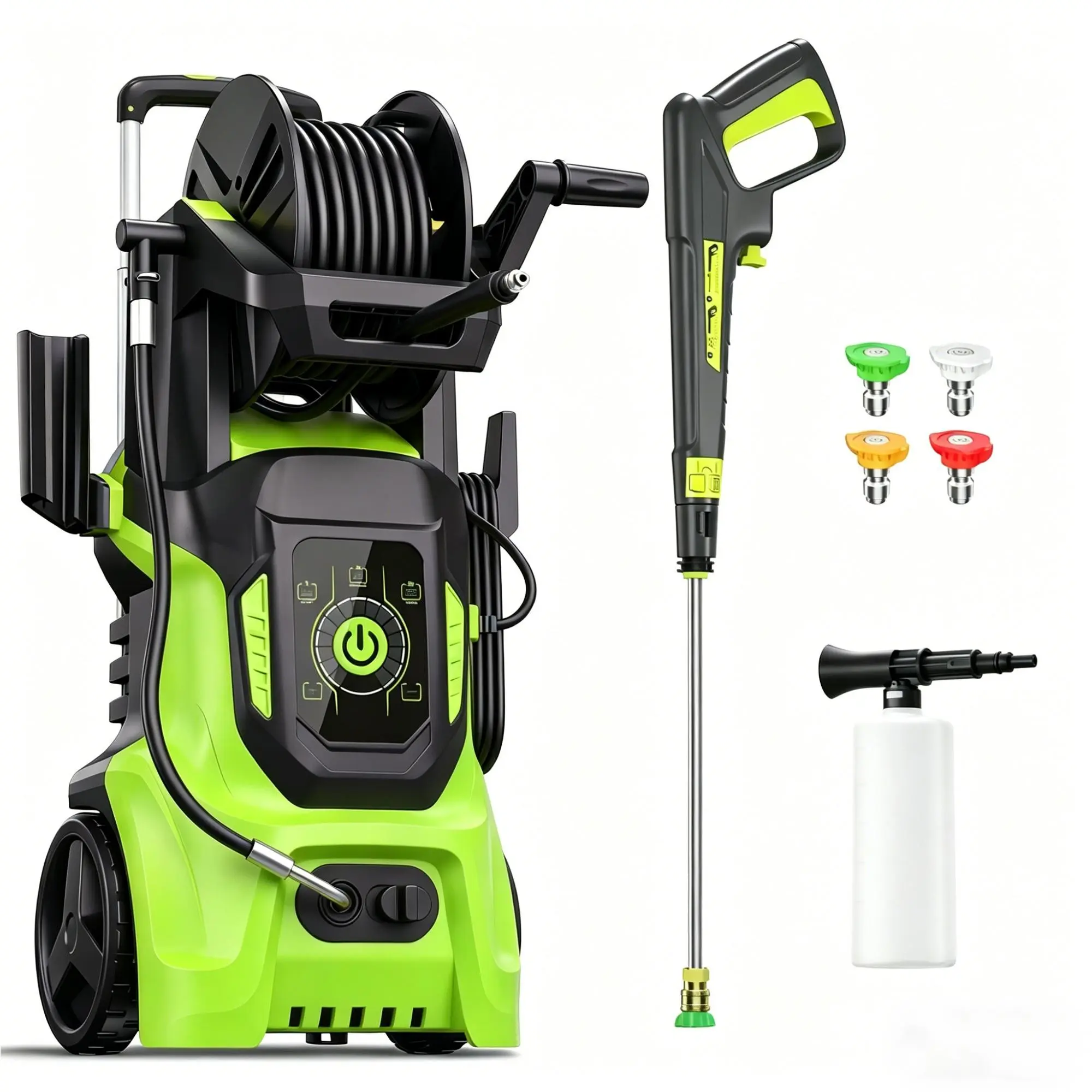 Electric Pressure Washer, 4500PSI Max 3.8GPM with 15-Level Adjustable Touch Screen, Multi-Functional Jet Cleaning, Ergo Handle, Wheel Mobility Frame, Full Accessories Set, Power Washer Nozzle for Multi-Surface Cleaning