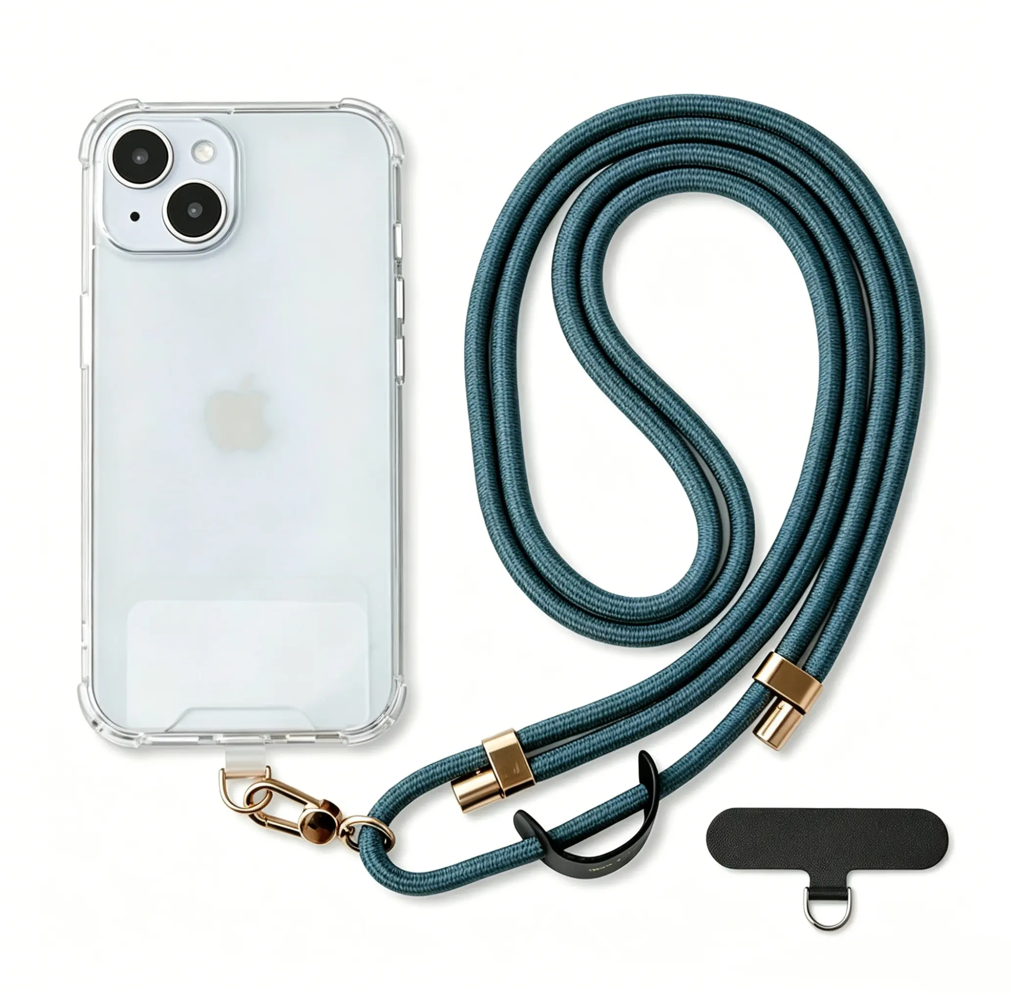 Universal Cellphone Lanyard Accessory - Anti-Theft Single Strap, Adjustable Crossbody Neck Holder for iPhone 17 Pro Max & Most Phones, w/ 2 Non-Adhesive Tether Tabs for Men/Women, Teal/Gold