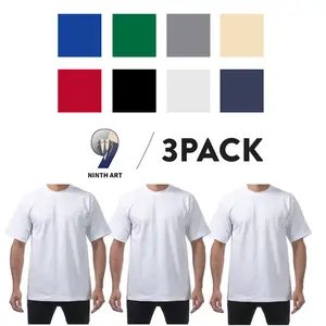 3 Pcs Ninth Art  100%Cotton Men's Heavyweight Short Sleeve T Shirts Crewneck T Shirt Casual Cotton Tee Plain Shirts Classic Collar (S to 3XL)