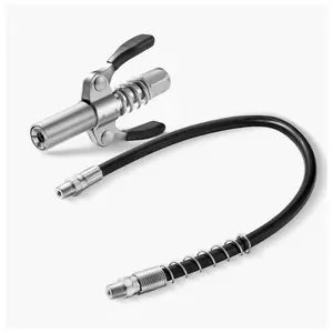 Grease Gun Coupler with Locking Jaw - 10,000 PSI High Pressure Quick Release, 12" Spring Flex Hose, Universal 1/8" NPT Fit for All Grease Gun Fittings (Heavy Duty)