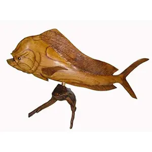 WorldBazzar *ONE of A Kind* Beautiful Handmade Wooden MAHI MAHI Dolphin Sculpture Statue Carving Sport Fish Trophy ONE of A Kind